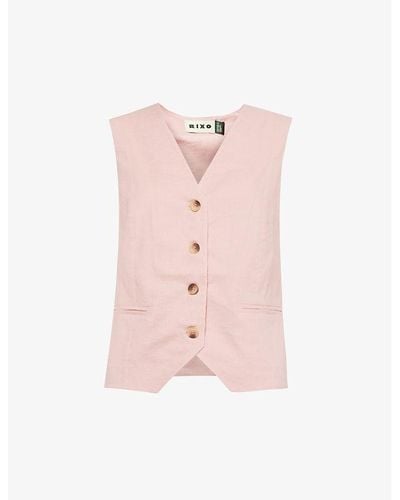 RIXO London Norah V-neck Cotton And Linen-blend Top - Pink