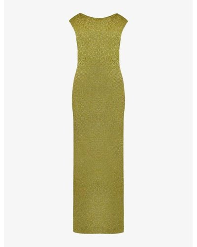 Ro&zo Round-neck Sleeveless Metallic-knit Maxi Dress - Green