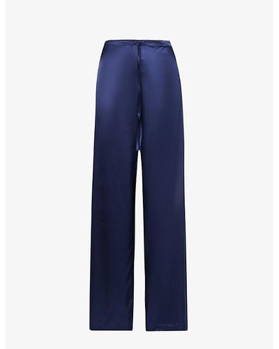 Woera Colour-blocked Elasticated-waist Straight-leg Mid-rise Silk Trouser - Blue