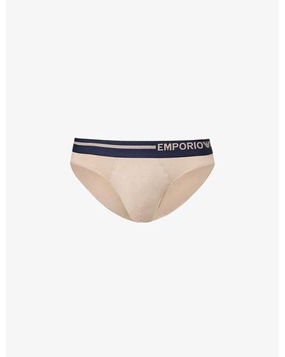 Emporio Armani Branded-waistband Stretch-cotton Brief - White