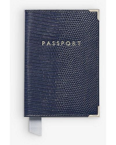 Aspinal of London Logo-print Grained-leather Passport Cover - Blue