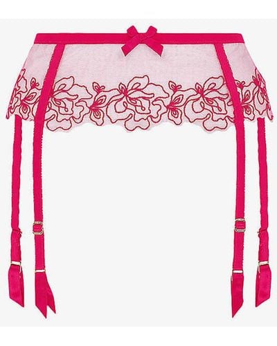 Agent Provocateur Juni Bow-embroidered Mid-rise Woven Suspender Belt X - White