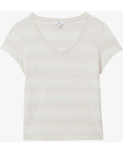 Reiss Nola Subtle-stripe Cotton-blend T-shirt - White