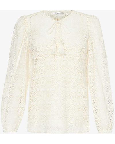 FRAME Lace Tassle Crochet-pattern Cotton Top - White