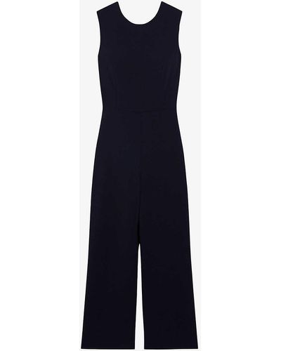 Claudie Pierlot Round-neck Sleeveless Regular-fit Woven Jumpsuit - Blue