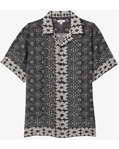 Reiss Blackpantain Floral-pattern Linen Shirt X - Grey