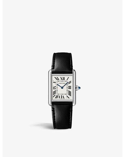 Cartier Crwsta0059 Tank Must Large Steel And Vegan-leather Solarbeattm Photovoltaic Movement Watch - Black