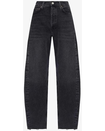 Agolde Luna Pieced Straight-leg High-rise Organic-cotton Jeans - Blue