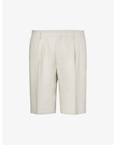Corneliani Folded-hem Mid-rise Linen Shorts - Natural