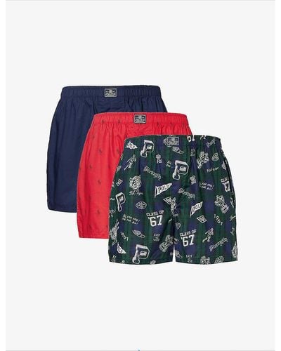 Polo Ralph Lauren Graphic-print Cotton Boxers Pack Of Three - Blue