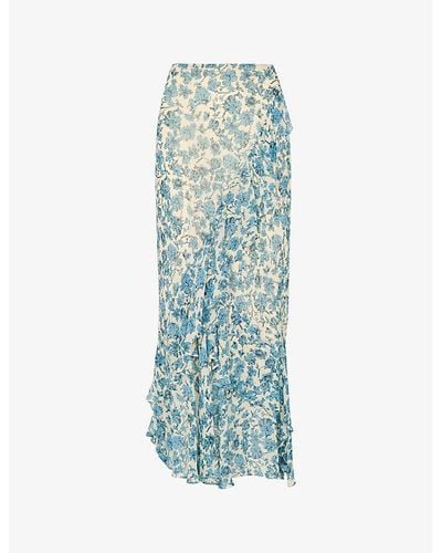 Whistles Floral-print High-rise Woven Midi Skirt - Blue