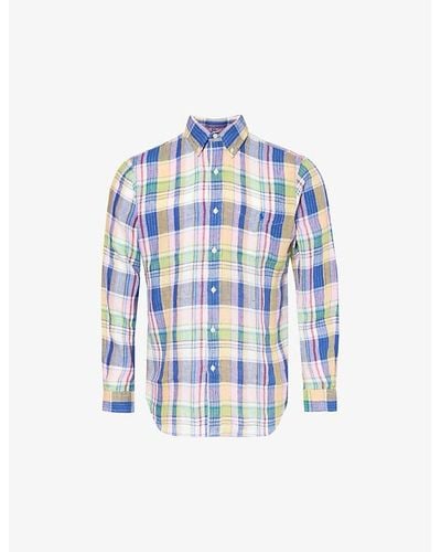 Polo Ralph Lauren 6357b Navy/pinkcheck-pattern Regular-fit Linen Shirt - Blue