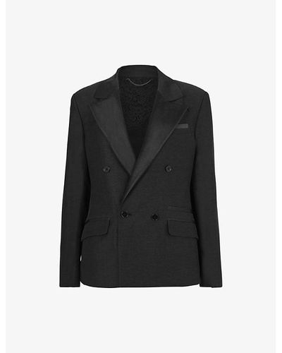 AllSaints Eve Double-breasted Relaxed-fit Linen-blend Blazer - Black