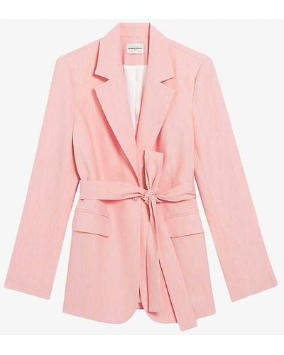 Claudie Pierlot Notch-lapel Self-tie Linen-blend Blazer - Pink