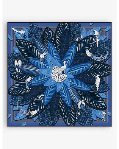 Cartier Birds Of Paradise Graphic-print Silk-twill Scarf 90cm X 90cm - Blue
