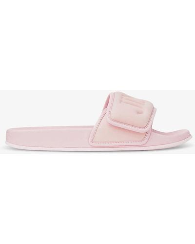Jimmy Choo Fitz Logo-debossed Synthetic And Leather Sliders - Pink