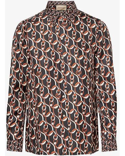 Gucci Brand-pattern Collared Silk Shirt - Multicolour