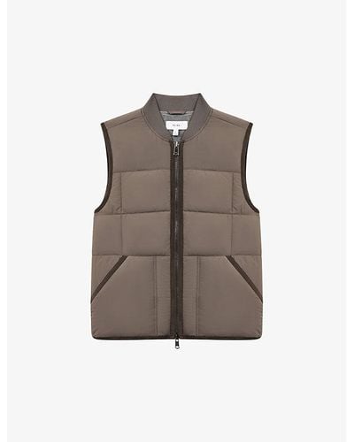 Reiss Pilgrim Quilted Recycled-polyester Gilet - Brown