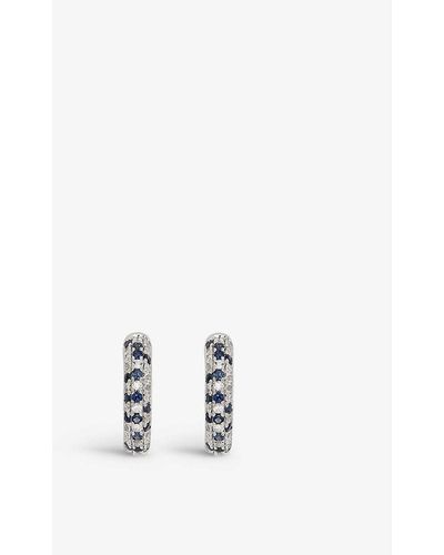 Roxanne First Speckled 14ct White-gold, 0.08ct Brilliant-cut Diamond, 0.16ct Blue-sapphire huggie Earrings