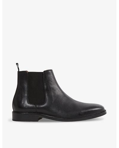 Reiss Renor Elasticated-panel Leather Ankle Boots - Black