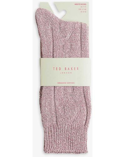 Ted Baker Hiking Cable-knit Cotton-blend Socks - Pink