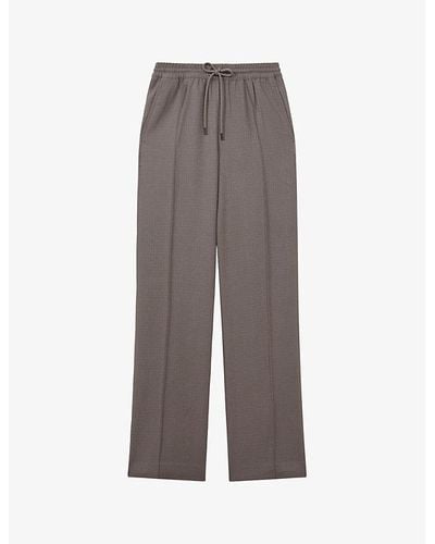 Reiss Sunnie Elasticated-drawstring Wide-leg Mid-rise Woven Pants 1 - Gray