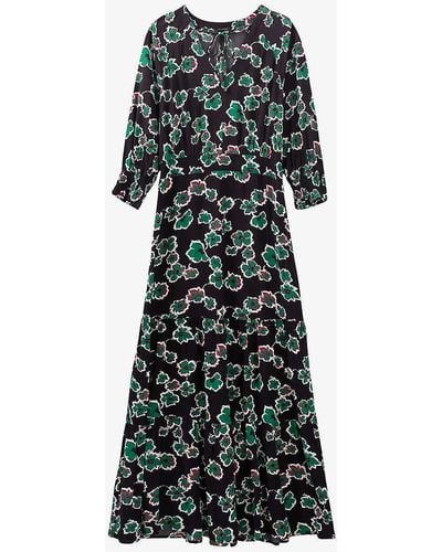 IKKS Floral-print Cut-out Woven Maxi Dress - Black