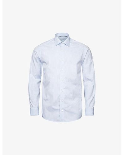 Eton Elevated Striped Regular-fit Cotton-poplin Shirt - Blue