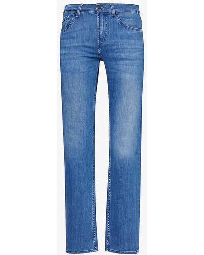 7 For All Mankind Slimmy Luxe Straight-leg Mid-rise Stretch Denim-blend Jeans - Blue