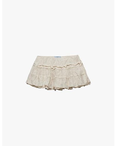 Prada Ruffle-trim Antique-effect Cotton Mini Skirt - White