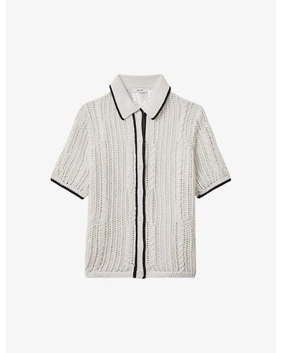 Reiss Ivory/vy Erica Open-knit Linen Shirt - White