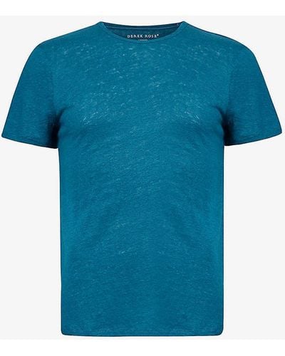 Derek Rose Jordan Short-sleeved Linen T-shirt - Blue