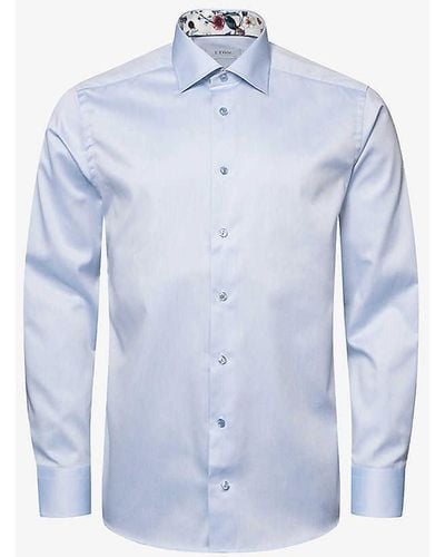 Eton Signature Floral-print Slim-fit Organic Cotton-twill Shirt - Blue
