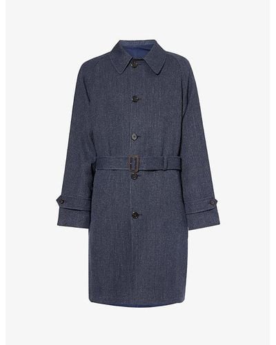 Polo Ralph Lauren Vy Single-breasted Belted Linen And Wool-blend Coat - Blue