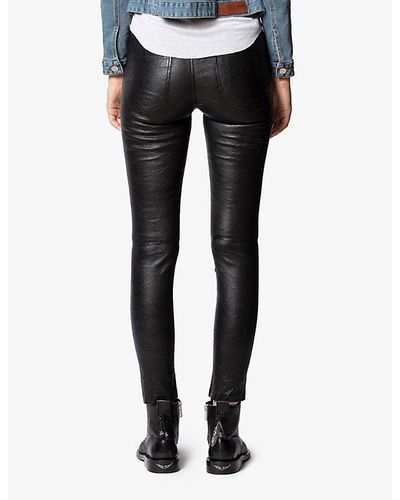 Zadig & Voltaire Phlame Crinkle-texture Slim-leg Mid-rise Leather Pants - Black