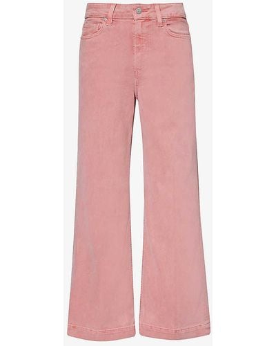 PAIGE Anessa Brand-patch Wide-leg High-rise Stretch-denim Jeans - Pink
