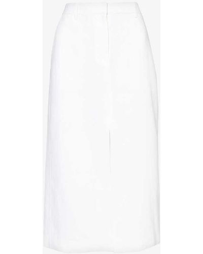 Theory Darted Regular-fit Linen Midi Skirt - White
