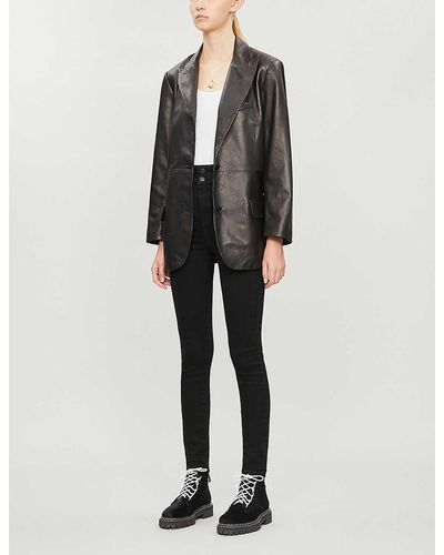 J Brand X Elsa Hosk Birthday Single-breasted Leather Blazer - Black