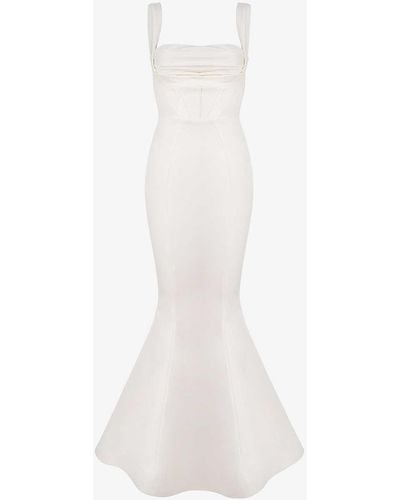 House Of Cb Francoise Corseted-bodice Satin Bridal Gown - White