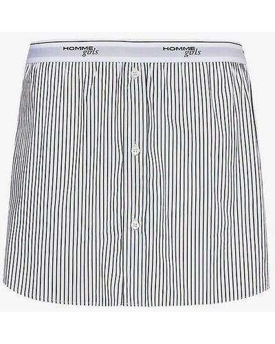 HOMMEGIRLS Striped Logo-embroidered Cotton-blend Mini Skirt X - Grey