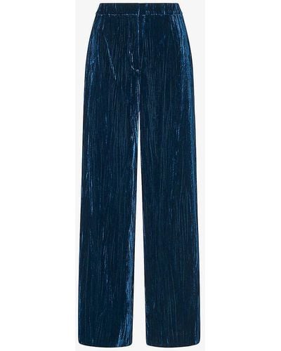 Whistles Crushed Velvet-texture Wide-leg High-rise Recycled-polyester Trousers - Blue