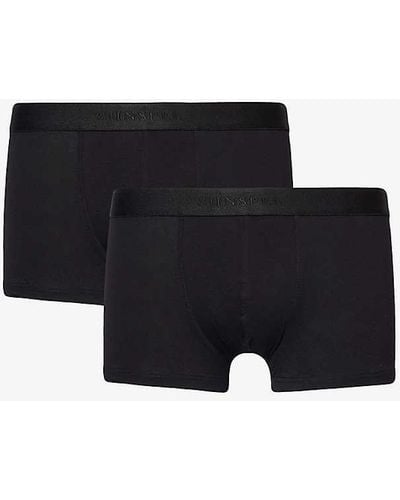 Sunspel Branded-waistband Mid-rise Pack Of Two Stretch-cotton Trunks - Black
