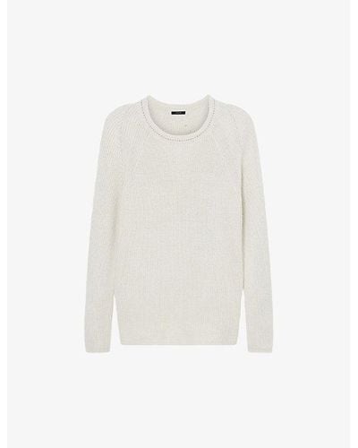 JOSEPH Round-neck Long-sleeve Stretch Linen-blend Sweater - White