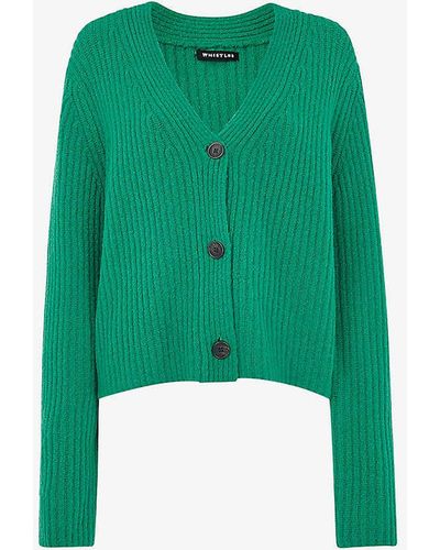 Whistles V-neck Ribbed Knitted Cardigan - Green