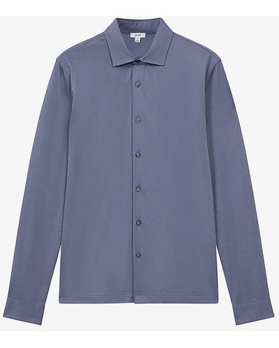 Reiss Viscount Mercerised Regular-fit Cotton Shirt - Blue
