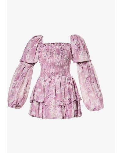 Caroline Constas Alexa Floral-print Woven Mini Dress - Pink