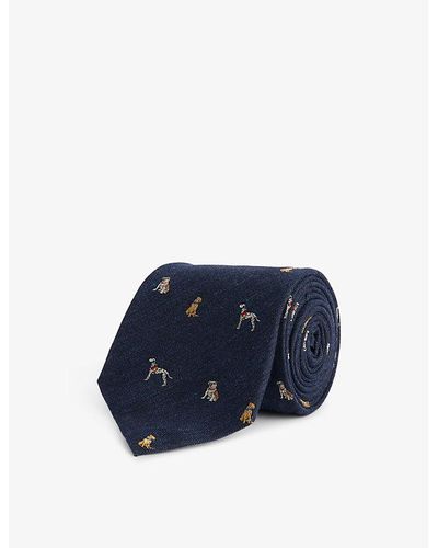 Paul Smith Dog-embroidered Silk-blend Tie - Blue