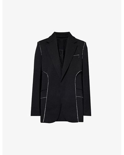 Victoria Beckham Contrast-piping Notched-lapel Woven Blazer - Black