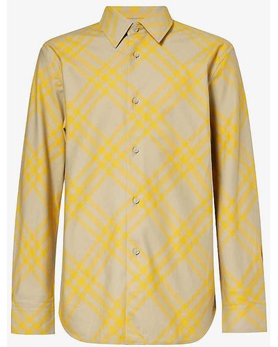 Burberry Checked-pattern Regular-fit Cotton Shirt - Yellow