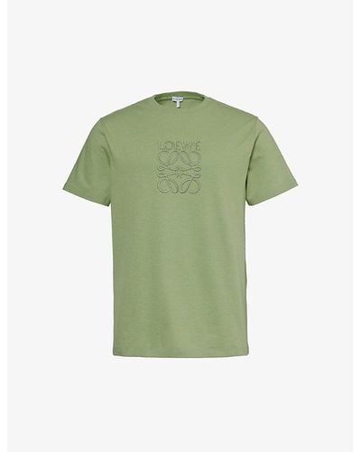 Loewe Anagram-embroidered Relaxed-fit Cotton-jersey T-shirt - Green
